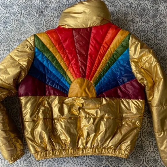 Gold Puffer Jacket with Logo - Picture 8 of 10